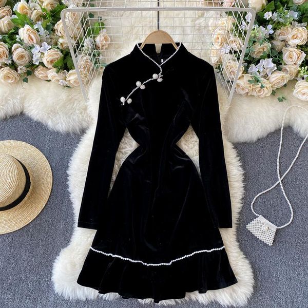 casual dresses foamlina chinese vintage velour dress black pearls beading mandarin collar long sleeve autumn winter elegant women short, Black;gray
casual dresses foamlina chinese vintage velour dress black pearls beading mandarin collar long sleeve autumn winter elegant women short, Black;gray