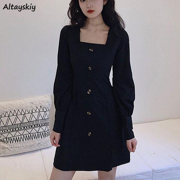 casual dresses women long sleeve solid square collar retro single breasted slim a-line elegant temper streetwear stylish ulzzang, Black;gray
casual dresses women long sleeve solid square collar retro single breasted slim a-line elegant temper streetwear stylish ulzzang, Black;gray
