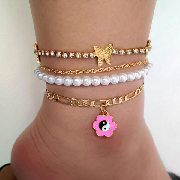 anklets 4pcs/set gold color butterfly yin yang pearl beaded anklet for women rhinestone tennis chain bracelet barefoot jewelry, Red;blue
anklets 4pcs/set gold color butterfly yin yang pearl beaded anklet for women rhinestone tennis chain bracelet barefoot jewelry, Red;blue