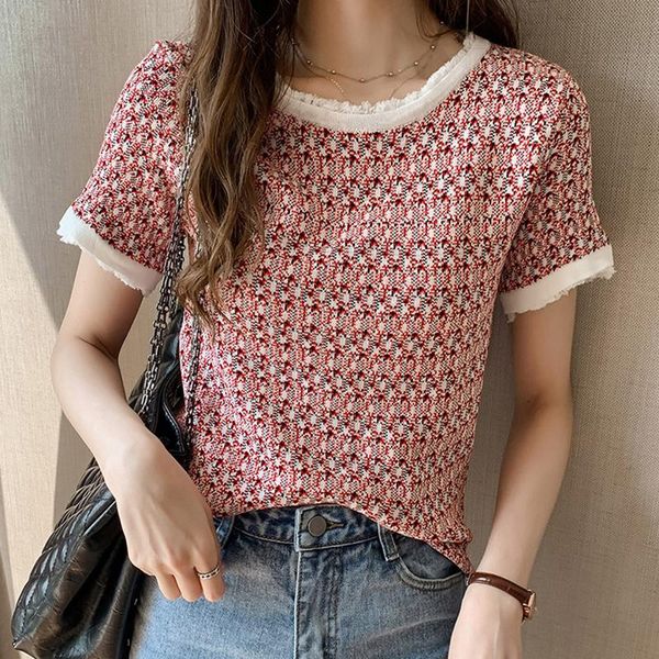 women's t-shirt retro plaid summer t-shirts women loose knitted tassel patchwork ice silk red shirts harajuku back buttons designer x4, White
women's t-shirt retro plaid summer t-shirts women loose knitted tassel patchwork ice silk red shirts harajuku back buttons designer x4, White
