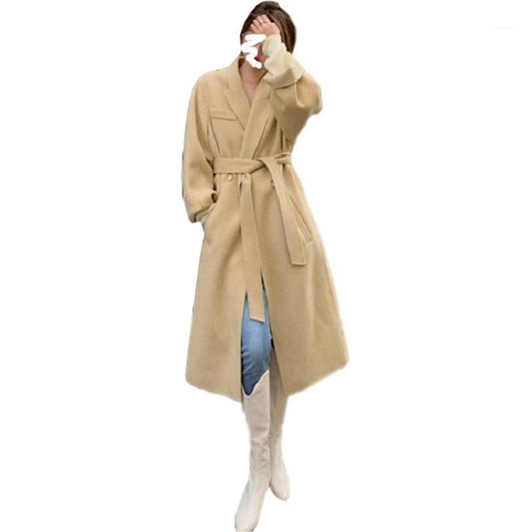 women's wool & blends style woolen coat for autumn and winter, c-position airport coat, pierced collar, straight loose thin cloth, Black
women's wool & blends style woolen coat for autumn and winter, c-position airport coat, pierced collar, straight loose thin cloth, Black
