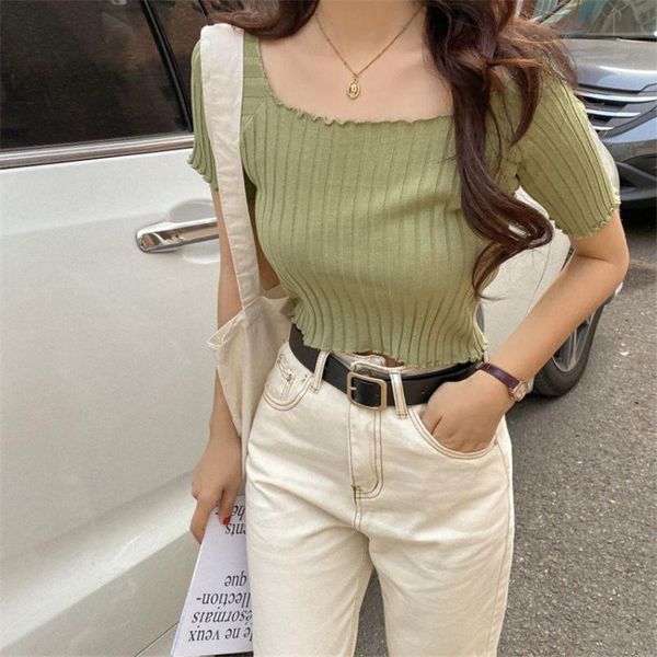 women's t-shirt korean style short sleeve crop women 2021 summer vintgae off shoulder knitted drop, White
women's t-shirt korean style short sleeve crop women 2021 summer vintgae off shoulder knitted drop, White