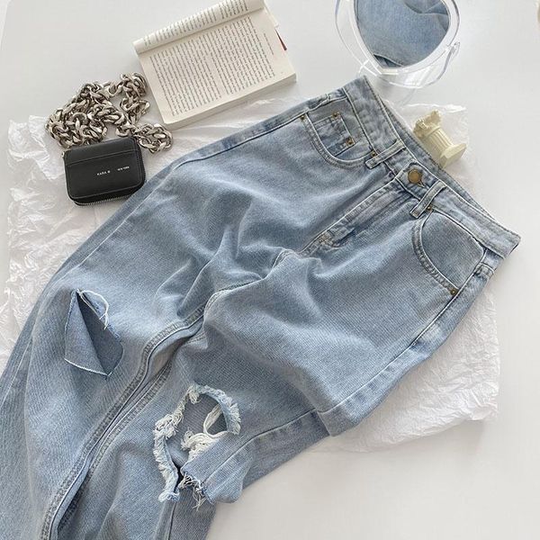 women's jeans high waisted straight women 2021 summer fashion blue hole decor denim pants trouser femme cotton korean style bottom
women's jeans high waisted straight women 2021 summer fashion blue hole decor denim pants trouser femme cotton korean style bottom