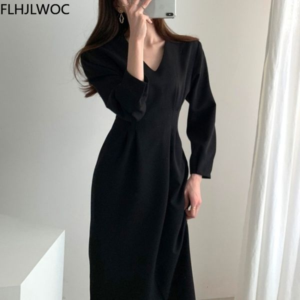 casual dresses spring autumn women solid black elegant office lady v neck fashion long korea chic mtcs, Black;gray
casual dresses spring autumn women solid black elegant office lady v neck fashion long korea chic mtcs, Black;gray