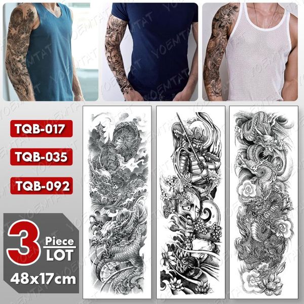 temporary tattoos 3 pcs/lot large arm sleeve tattoo dragon waterproof tatto sticker samurai prajna body art full fake tatoo women men
temporary tattoos 3 pcs/lot large arm sleeve tattoo dragon waterproof tatto sticker samurai prajna body art full fake tatoo women men
