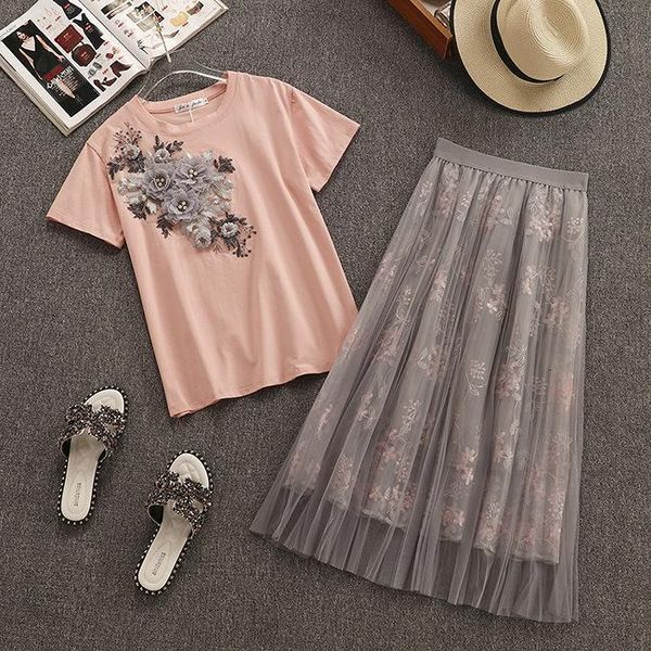 women 3d flowers embroidery tshirt embroidery mesh maxi skirts set summer female mesh skirt suits, Gray
women 3d flowers embroidery tshirt embroidery mesh maxi skirts set summer female mesh skirt suits, Gray