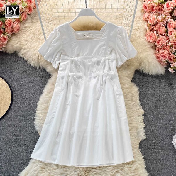 ly varey lin summer women sweet solid color square collar dresses casual loose puff sleeve high waist a-line female 210526, Black;gray
ly varey lin summer women sweet solid color square collar dresses casual loose puff sleeve high waist a-line female 210526, Black;gray