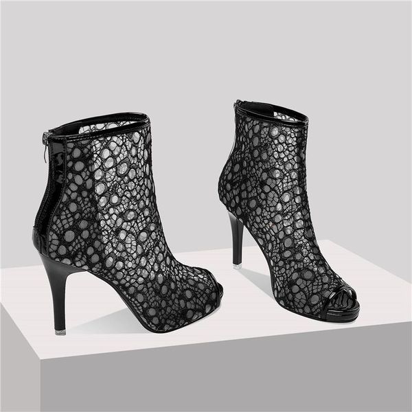 dress shoes 2021 hollow high heels, mesh short boots, white fish mouth, thin heel cool women, Black
dress shoes 2021 hollow high heels, mesh short boots, white fish mouth, thin heel cool women, Black