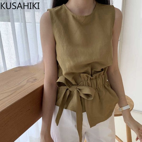 kusahiki summer sleeveless o-neck women blouse bow drawstring slim waist blusas causal korean solid shirt 6g992 210602, White
kusahiki summer sleeveless o-neck women blouse bow drawstring slim waist blusas causal korean solid shirt 6g992 210602, White