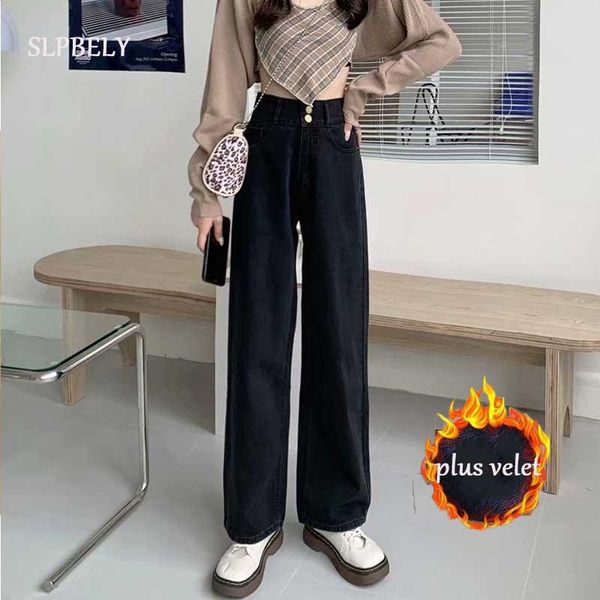 women's jeans slpbely winter black jean women warm denim trousers high waist casual loose pants thick velvet cotton wide leg woman, Blue
women's jeans slpbely winter black jean women warm denim trousers high waist casual loose pants thick velvet cotton wide leg woman, Blue