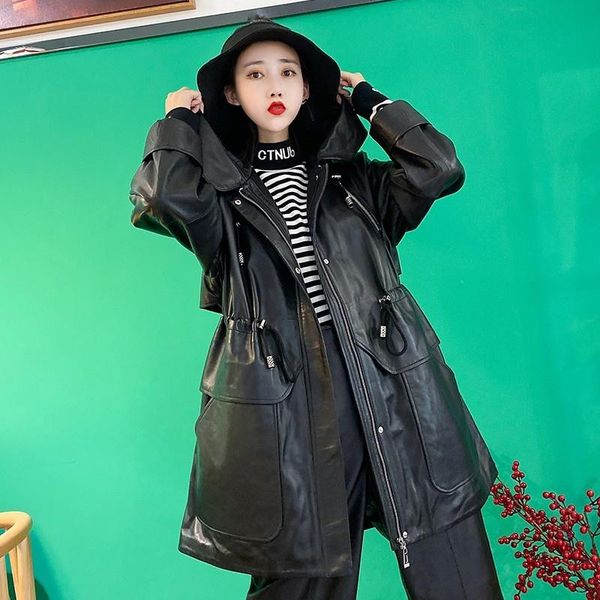 women's leather & faux harajuku women long sheepskin trench coat hoody windbreaker genuine jacket hip hop loose fit adjustable waist co, Black
women's leather & faux harajuku women long sheepskin trench coat hoody windbreaker genuine jacket hip hop loose fit adjustable waist co, Black