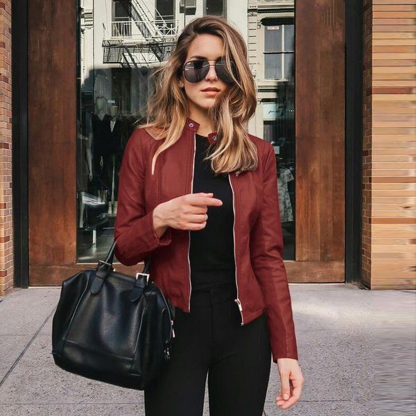 women's jackets 2021 autumn winter leather women tights solid color zipper waterproof high waist coats long sleeve thick jacket, Black;brown
women's jackets 2021 autumn winter leather women tights solid color zipper waterproof high waist coats long sleeve thick jacket, Black;brown