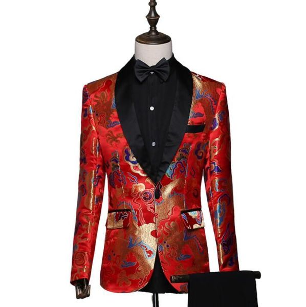 men's suits & blazers red blazer men groom suit set with pants mens wedding costume singer chinese style dance stage clothing formal dr, White;black
men's suits & blazers red blazer men groom suit set with pants mens wedding costume singer chinese style dance stage clothing formal dr, White;black