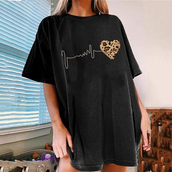 women's t-shirt leopard heart electrocardiogram print harajuku t shirt for women half sleeve round neck summer tee hip-hop loose clothe, White
women's t-shirt leopard heart electrocardiogram print harajuku t shirt for women half sleeve round neck summer tee hip-hop loose clothe, White