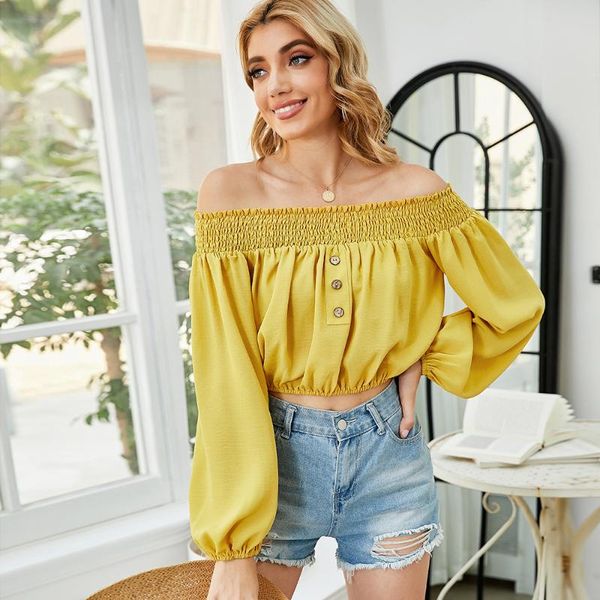 women's t-shirt women slash neck one shoulder long sleeve t shirt ladies lantern button solid crop summer casual ropa mujer, White
women's t-shirt women slash neck one shoulder long sleeve t shirt ladies lantern button solid crop summer casual ropa mujer, White