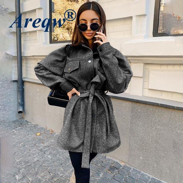 women's wool & blends spring and autumn solid color long-sleeved lapel pocket woolen cloth tie-down shirt jacket, Black
women's wool & blends spring and autumn solid color long-sleeved lapel pocket woolen cloth tie-down shirt jacket, Black