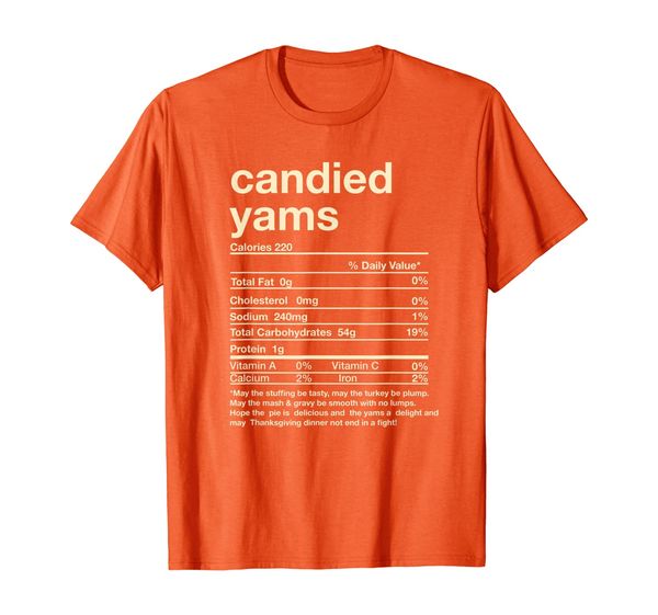 funny candied yams nutrition facts thanksgiving matching t-shirt, White;black
funny candied yams nutrition facts thanksgiving matching t-shirt, White;black
