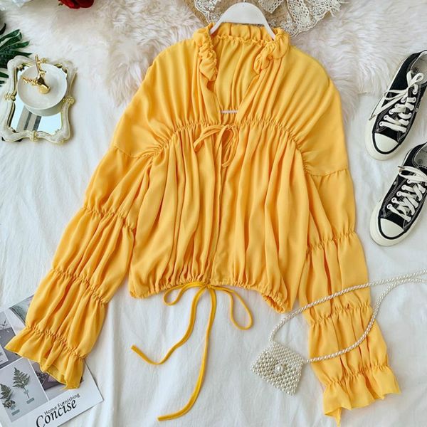 women's blouses & shirts 2021 spring fashion short blouse shirt design feeling small lotus root sleeves long-sleeved chiffon, White
women's blouses & shirts 2021 spring fashion short blouse shirt design feeling small lotus root sleeves long-sleeved chiffon, White