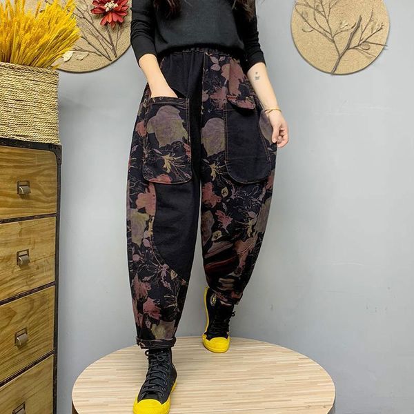 women's jeans 2021 spring autumn arts style women elastic waist loose vintage print double pocket cotton denim harem pants v478, Blue
women's jeans 2021 spring autumn arts style women elastic waist loose vintage print double pocket cotton denim harem pants v478, Blue