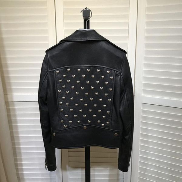 women's leather & faux chic rivet biker 2021 autumn winter real jackets coat a998, Black
women's leather & faux chic rivet biker 2021 autumn winter real jackets coat a998, Black