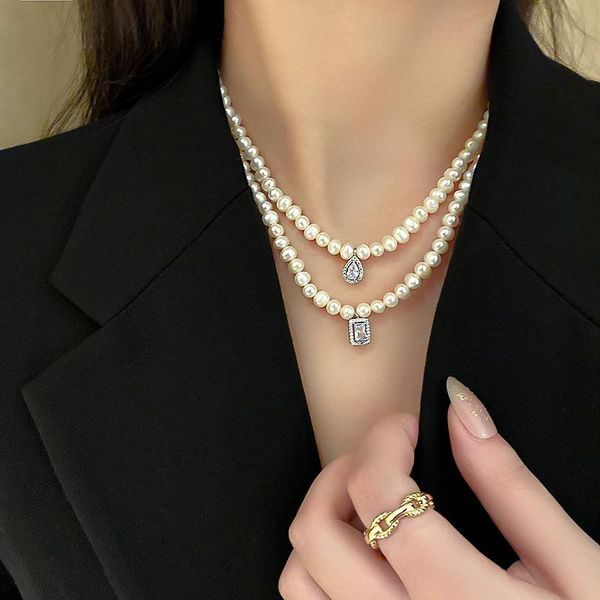 pendant necklaces freshwater pearl necklace water drop square zircon clavicle chain elegant personality ornament accessories for women, Silver
pendant necklaces freshwater pearl necklace water drop square zircon clavicle chain elegant personality ornament accessories for women, Silver