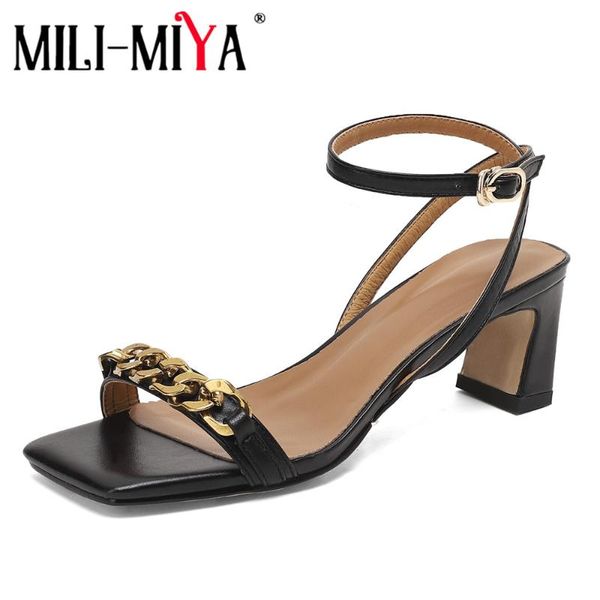 sandals mili-miya fashion genuine leather women 2021 luxury metal decorations chain square peep toe high heels ladies summer, Black
sandals mili-miya fashion genuine leather women 2021 luxury metal decorations chain square peep toe high heels ladies summer, Black