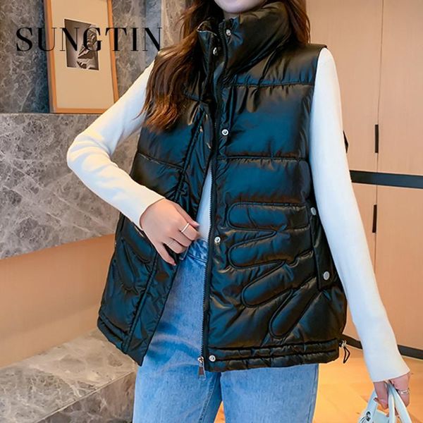 women's vests sungtin winter loose warm parkas vest women stand collar drawstring casual waistcoats female korean stylish sleeveless ou, Black;white
women's vests sungtin winter loose warm parkas vest women stand collar drawstring casual waistcoats female korean stylish sleeveless ou, Black;white