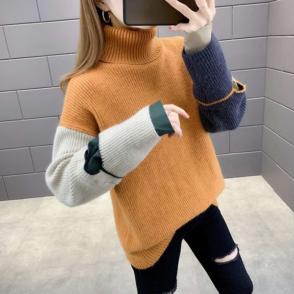 contrast high necked women's sweater loose wear 2021 new long sleeve holed thickened bottom coat keep warm in autumn and winter, White;black
contrast high necked women's sweater loose wear 2021 new long sleeve holed thickened bottom coat keep warm in autumn and winter, White;black