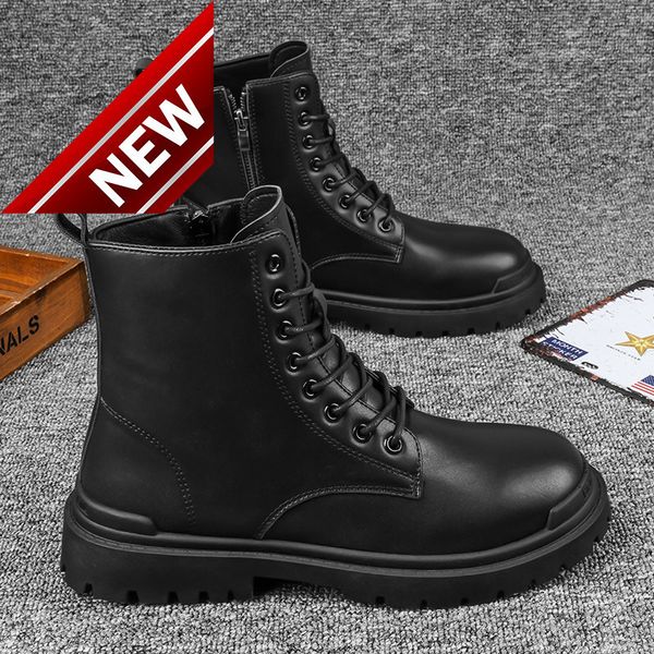 men's side zipper martin trendy high boots autumn and winter locomotive british style heightening tooling shoes are, Black
men's side zipper martin trendy high boots autumn and winter locomotive british style heightening tooling shoes are, Black