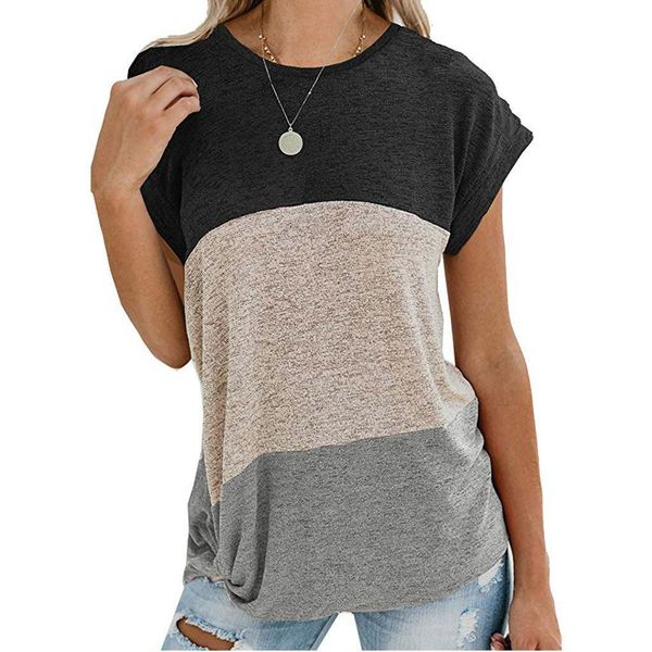 women color block summer shirt female stitching knotted hem t shirt ladies short sleeve o neck casual shirt blusa feminina, White
women color block summer shirt female stitching knotted hem t shirt ladies short sleeve o neck casual shirt blusa feminina, White
