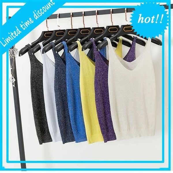 2021 summer korean fashion effects color slender gold v-neck thin knit shirt women bright side vest top, White
2021 summer korean fashion effects color slender gold v-neck thin knit shirt women bright side vest top, White