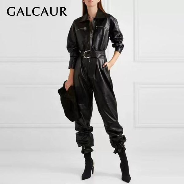 women's jumpsuits & rompers galcaur casual pu leather women lapel collar long sleeve high waist straight jumpsuit for female fashion 20, Black;white
women's jumpsuits & rompers galcaur casual pu leather women lapel collar long sleeve high waist straight jumpsuit for female fashion 20, Black;white