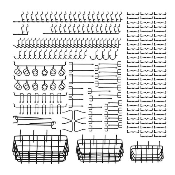 hooks & rails 211 pcs pegboard assortment with 3 baskets organizing tools garage storage system for kitchen craft room black
hooks & rails 211 pcs pegboard assortment with 3 baskets organizing tools garage storage system for kitchen craft room black