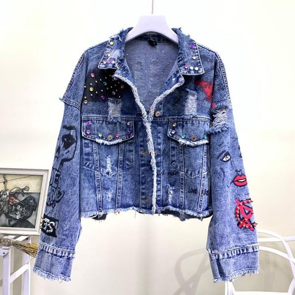 women's jackets denim loose coat diamonds rivet frayed embroidery korean hip hop streetwearjeans outerwear, Black;brown
women's jackets denim loose coat diamonds rivet frayed embroidery korean hip hop streetwearjeans outerwear, Black;brown