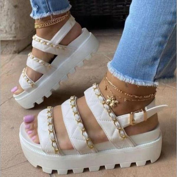 sandals 21 summer thick soled women's shoes metal chain buckle middle heel large, Black
sandals 21 summer thick soled women's shoes metal chain buckle middle heel large, Black