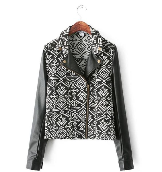 women's jackets fashionable short jacket coats with european and american style joint fashion individuality printed pu sleeves, Black;brown
women's jackets fashionable short jacket coats with european and american style joint fashion individuality printed pu sleeves, Black;brown