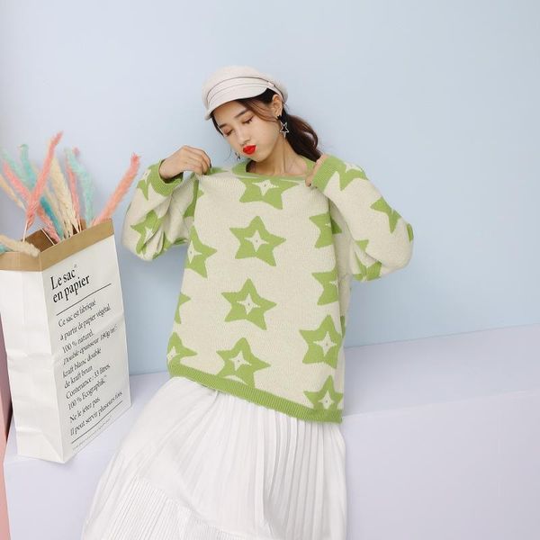 women's sweaters casual sweater loose five-pointed star print 2021 autumn and winter korean long-sleeve vestidos lxj764, White;black
women's sweaters casual sweater loose five-pointed star print 2021 autumn and winter korean long-sleeve vestidos lxj764, White;black