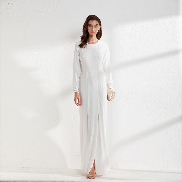 women's evening party dresses o neck long sleeves split front fashion maxi prom dress vestidos, White;black
women's evening party dresses o neck long sleeves split front fashion maxi prom dress vestidos, White;black
