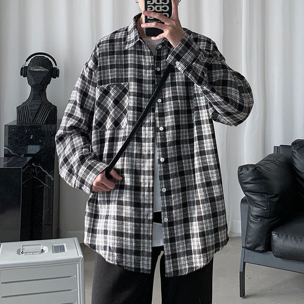 2021 new spring cotton plaid men's fashion retro casual shirt men streetwear korean loose wild long-sleeved shirts mens -2xl hl5r, White;black
2021 new spring cotton plaid men's fashion retro casual shirt men streetwear korean loose wild long-sleeved shirts mens -2xl hl5r, White;black
