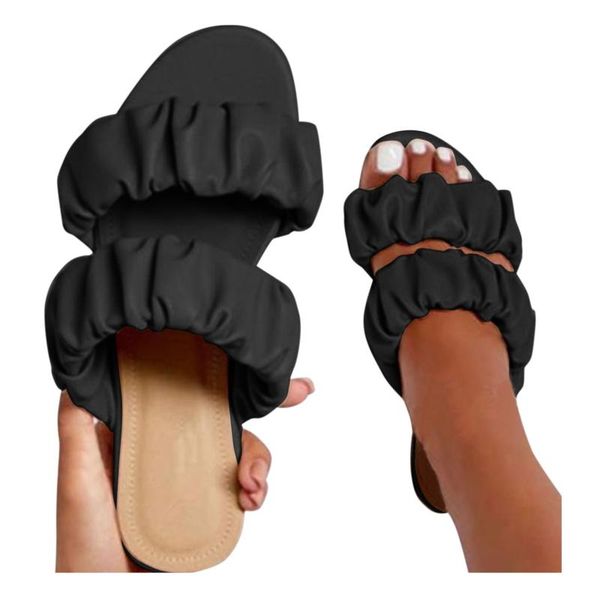 slippers fashion pleated pu leather solid color flat leisure open toe shoes female double strap #bl3, Black
slippers fashion pleated pu leather solid color flat leisure open toe shoes female double strap #bl3, Black