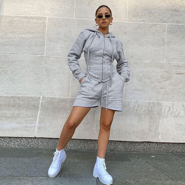long sleeve 2 piece set zip-up hooded womens set sweatshirt biker shorts pants set outfits women fashion tracksuit, Gray
long sleeve 2 piece set zip-up hooded womens set sweatshirt biker shorts pants set outfits women fashion tracksuit, Gray
