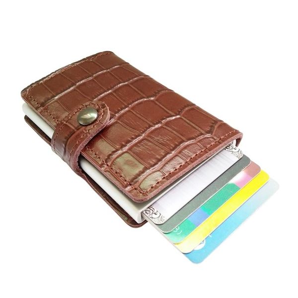 card holders vintage crocodile pattern genuine leather mini rfid wallets for men women aluminum single box id bank, Brown;gray
card holders vintage crocodile pattern genuine leather mini rfid wallets for men women aluminum single box id bank, Brown;gray