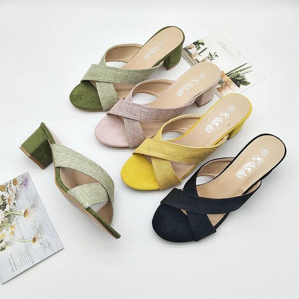 slippers casual high-heeled shoes lady slides big size square heel cross-tied slipers women luxury soft block 2021 cotton fabric, Black
slippers casual high-heeled shoes lady slides big size square heel cross-tied slipers women luxury soft block 2021 cotton fabric, Black