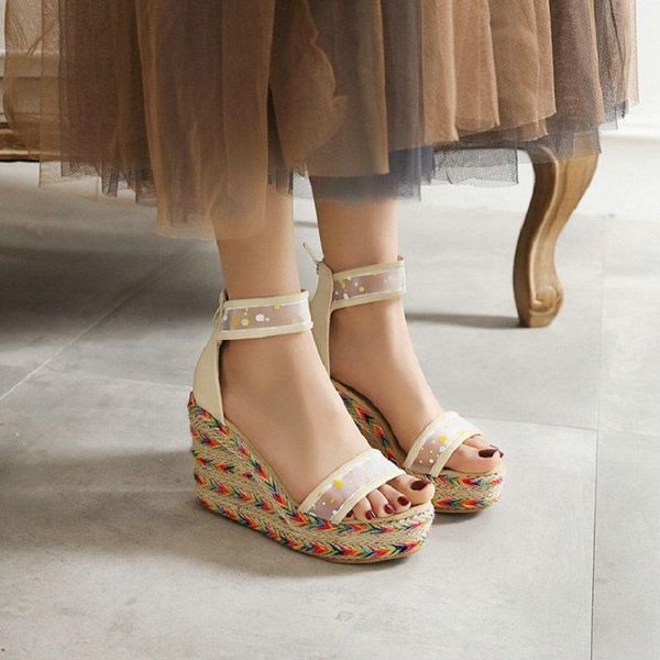 dress shoes zawsthia mesh net polka dot beach colorful handmade weaved bohemian platform wedges high heels sandals women big size 33-47, Black
dress shoes zawsthia mesh net polka dot beach colorful handmade weaved bohemian platform wedges high heels sandals women big size 33-47, Black