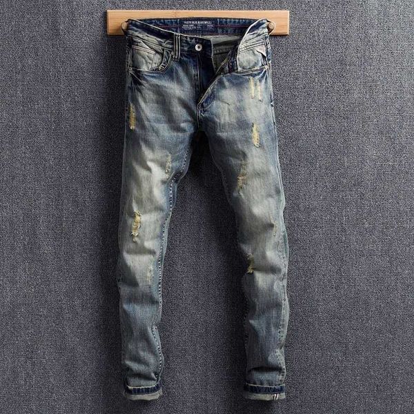 men's jeans italian style fashion slim fit retro yellow washed ripped men denim pants vintage designer 4qhe eqfw, Blue
men's jeans italian style fashion slim fit retro yellow washed ripped men denim pants vintage designer 4qhe eqfw, Blue