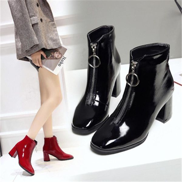 boots 2021 fashion zipper woman front big open botas ankle winter thick high heels patent leather booties black red
boots 2021 fashion zipper woman front big open botas ankle winter thick high heels patent leather booties black red