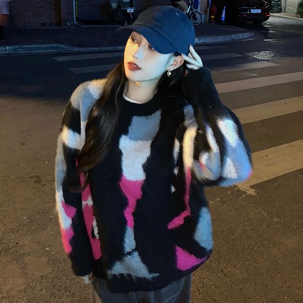 2021 new retro design sense of color matching autumn and winter thickened knit sweater women se53, White;black
2021 new retro design sense of color matching autumn and winter thickened knit sweater women se53, White;black