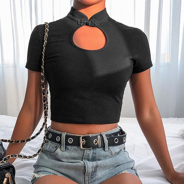 dark system vintage fashion women solid turtleneck short sleeve button hollow out crop tee shirt women camisetas mujer, White
dark system vintage fashion women solid turtleneck short sleeve button hollow out crop tee shirt women camisetas mujer, White