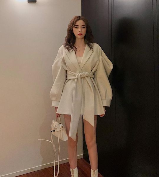 women's wool & blends rugod autumn winter style chic vintage puff sleeve coat belted collect waist kpop clothes fashion 2021, Black
women's wool & blends rugod autumn winter style chic vintage puff sleeve coat belted collect waist kpop clothes fashion 2021, Black