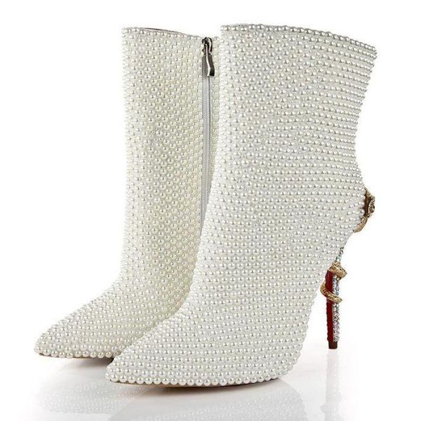 boots ankle for women rhinestones pearl metal snake heel fashion pointed toe side zipper high heels shoes woman bota, Black
boots ankle for women rhinestones pearl metal snake heel fashion pointed toe side zipper high heels shoes woman bota, Black
